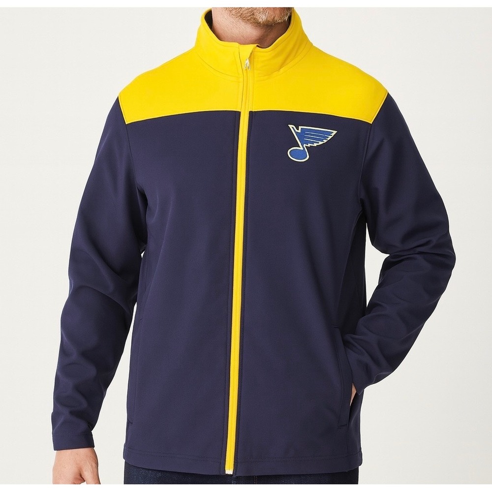 St Louis Blues Jacket Men Navy Blue Yellow Full‎ Zip Hockey Team Apparel